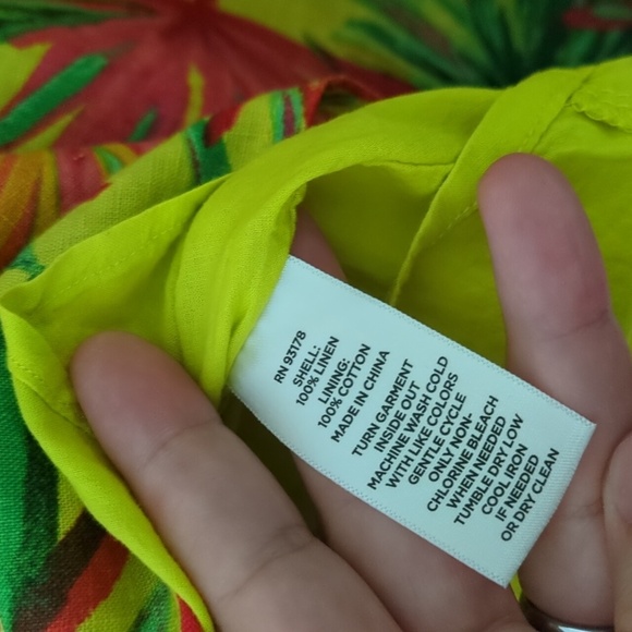 Magaschoni Vibrant Tropical PrintLinen Resort Wear BeachyV-Neck A Line MiniDress - Picture 7 of 8